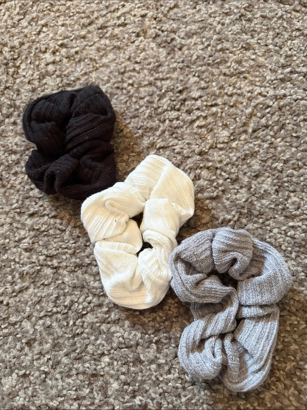 Bundle of Neutral Ribbed Scrunchie Set with Two Matte Hair Clips